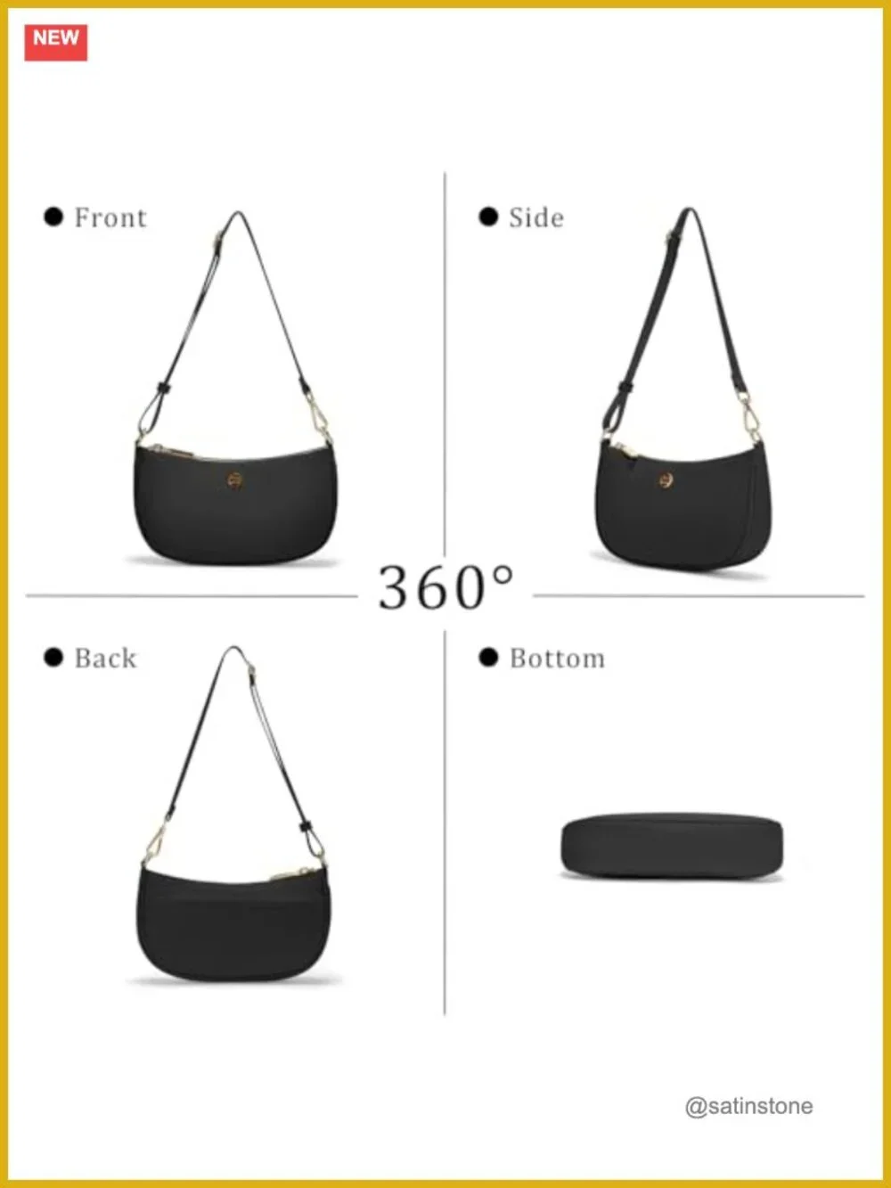 Nylon Shoulder Bag for Women, Adjustable Strap, Mini Crescent Purse, 5 Pockets